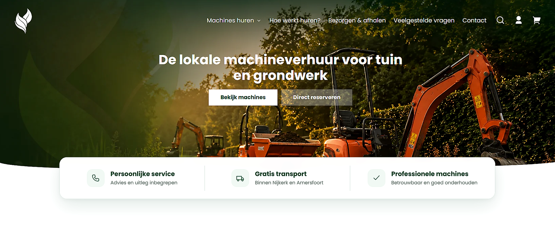 Desktopweergave van de Leermans Verhuurt webshop